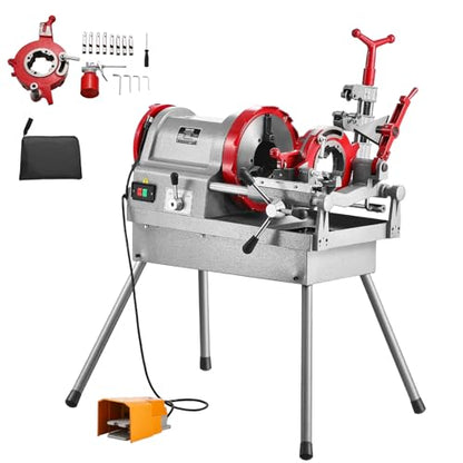 VEVOR Electric Pipe Threader Machine, 900W 2-Speed Threading Cutting Machine, 1/2 to 4 inch Pipes Threading Cutter Tool with Foot Pedal for Plumbing, Automotive Repairs, Metalworking - size: 1/2" - 4"