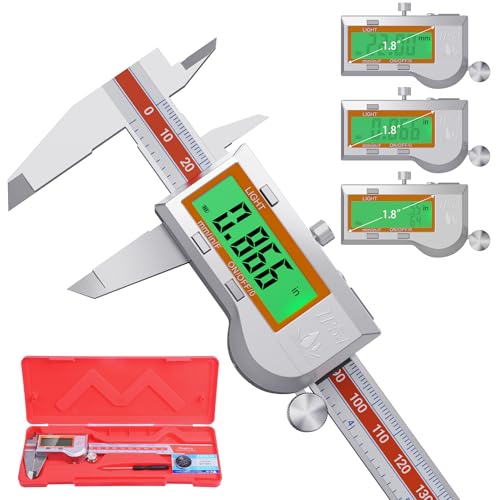 Preciva Digital Caliper Measuring Tool, Stainless Steel Digital Micrometer Vernier Caliper, with Backlight LCD, Auto-Off Feature, IP54 Splash Proof Protection and Inch Metric Conversion 6 Inch/150 mm