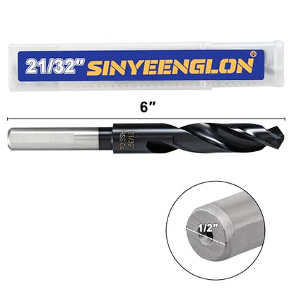 21/32 Drill Bit for Metal and Hardened Steel, M35 Cobalt 1/2 Inch Reduced Shank Industrial Grade Heavy Duty Drill Bit, with Index Storage Case - size: 21/32 in