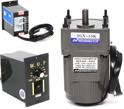 Speed Electric Gear Motor, 110V 40W 15K High Torque Single-Phase Electric Variable Speed Adjustable Controller Governor Geared Motor 90 RPM/min with Speed Controller Reduction Ratio: 1:15