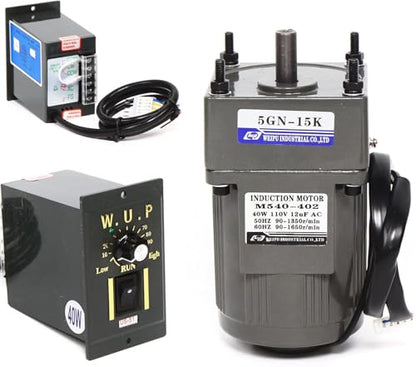 Speed Electric Gear Motor, 110V 40W 15K High Torque Single-Phase Electric Variable Speed Adjustable Controller Governor Geared Motor 90 RPM/min with Speed Controller Reduction Ratio: 1:15