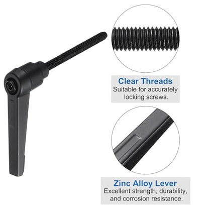 uxcell 4pcs Lever Adjustable Handles M5 x 50mm Metric Male Thread with Nuts Washers, Level Clamping Handle Set Hand Stud Knobs Rotating Screw Handles Bolts with Locking Lever, Black - size: M5 x 50mm
