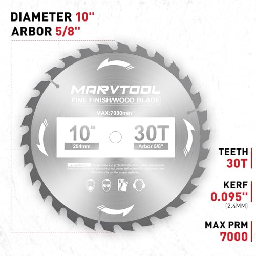 10-Inch 30-Tooth Woodworking Saw Blade, Max 7000 RPM, Fine Finish Wood Crosscutting, Tungsten Carbide Tooth with 5/8 Inch Arbor for Miter Saws & Table Saws (Red) - color: 10" 30T Red