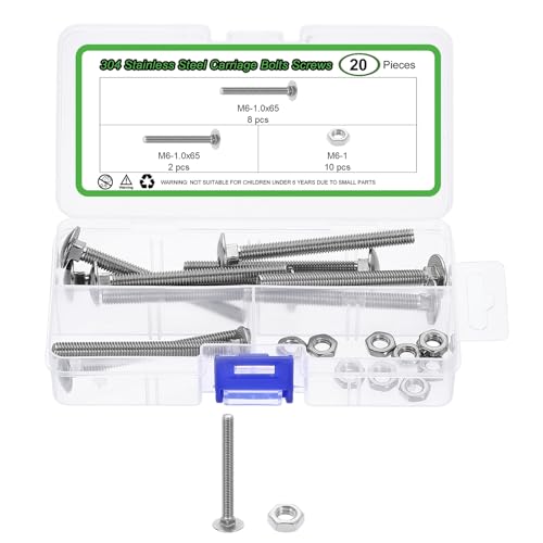 uxcell 10 Set Carriage Bolts and Nuts Kit, M6-1.0x65 Stainless Steel 304 Round Head Square Neck Carriage Bolts Screws and Hex Nuts - Silver - size: M6-1.0x65mm