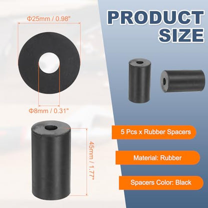 uxcell 5Pcs Rubber Spacers, 25mm OD, 8mm ID, 45mm Thick Black Round Anti Vibration Rubber Pads Isolation Bushings Washer for Home Cars Boat(0.98"OD x 0.31" ID x 1.77" Thick) - size: 25mm OD x 8mm ID x 45mm Thick