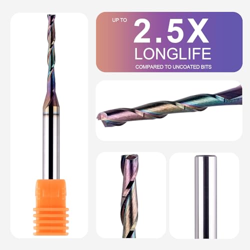 SpeTool Upcut Spiral Router Bit 1/8 Inch Cutting Diameter 1/4 Inch Shank, Extra Long 3 Inch Extreme Tool Life Coated Solid Carbide CNC Wood Plunge Router Bits - size: 1/8" Dia - 1" CL -1/4" Shank, style: UP CUT