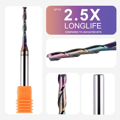 SpeTool Upcut Spiral Router Bit 1/8 Inch Cutting Diameter 1/4 Inch Shank, Extra Long 3 Inch Extreme Tool Life Coated Solid Carbide CNC Wood Plunge Router Bits - size: 1/8" Dia - 1" CL -1/4" Shank, style: UP CUT