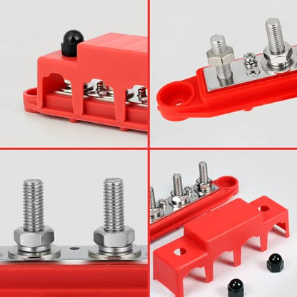 Heart Horse Bus Bar 12V-48V 250A Power Distribution Block 4 x 3/8"(M10) Heavy Duty Studs Terminal Marine 12V Battery Bus Bar Junction Block for Automotive,Car,RV,Boat,Solar Wiring (Red+Black) - size: 3/8''