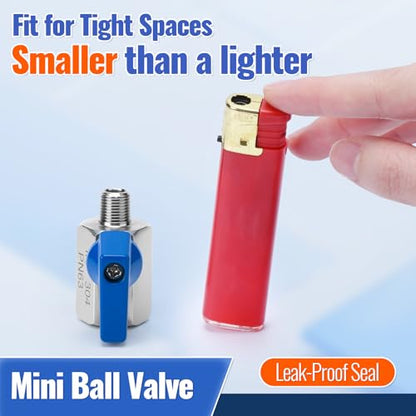 2 Pack 1/8" Mini Ball Valve, 304 Stainless Steel Water Flow Control Male x Female NPT Threaded Shut-Off Drain Valves with Quarter Turn Operation - size: 1/8 Inch