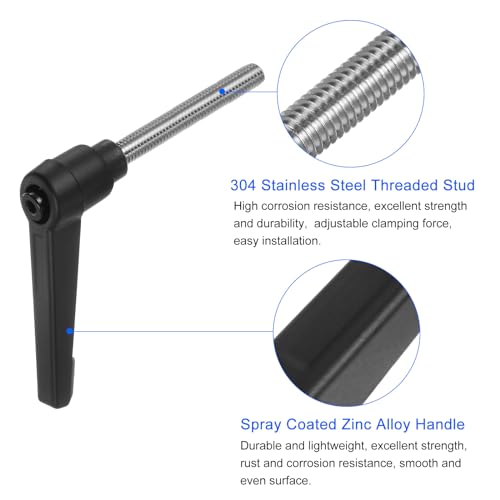 uxcell 4pcs Clamping Lever Handles, M6 x 50mm 304 Stainless Steel Threaded Male Stud, Adjustable Handles Locking Quick Release Ratchet Push Button Bolt Knobs, Black - size: M6 x 50mm
