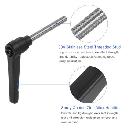 uxcell 4pcs Clamping Lever Handles, M6 x 50mm 304 Stainless Steel Threaded Male Stud, Adjustable Handles Locking Quick Release Ratchet Push Button Bolt Knobs, Black - size: M6 x 50mm
