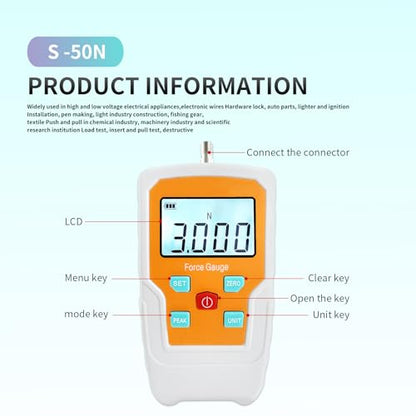 Digital Force Gauge Push and Pull Meter Dynamometer Tension Pressure Tester Thrust Meter Compression Load Plug Force Destructive Tests 50N/5kg/11lbf/180Oz - size: 11LB 50N