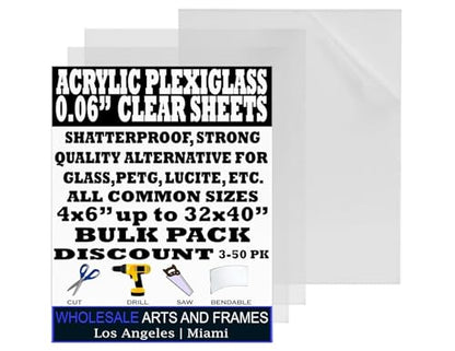 0.06" Clear 36x48 Plexiglass Sheets 3PACK. Acrylic Panels 36x48 Acrylic Sheets for Picture Frame Glass Replacement for 36 x 48 Glass. Lucite. PETG. Polystyrene. Plexi Glass 36 x 48 Strong, Light - size: 36x48