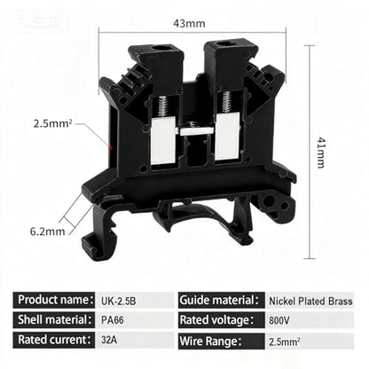 100PCS Black UK2.5B Terminal Block DIN Rail Terminal Blocks - Application for 12-22 AWG 800V Electrical Cabinets Distribution Box,Solar Power System,PLC Industrial Control Automation Panel DIY CNC RV - color: UK2.5B Black