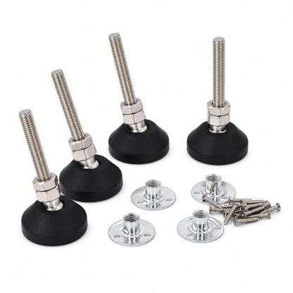 M8 x 1.25 Adjustable Leveling Feet, 4 Pack, 20° Swivel Base - size: M8 | 3" Height | 1.54" Base | 110 lbs/Leg