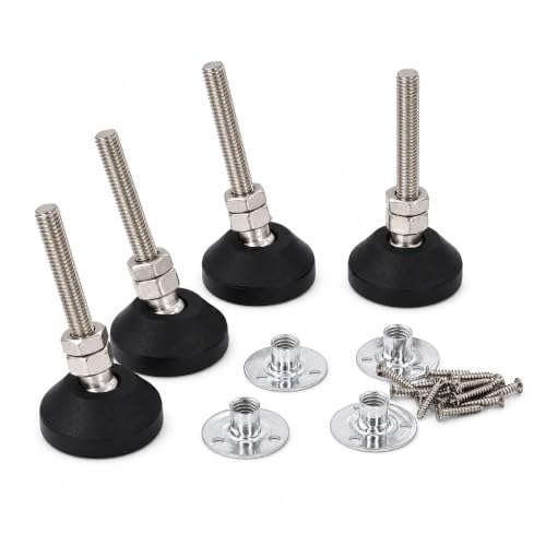 M8 x 1.25 Adjustable Leveling Feet, 4 Pack, 20° Swivel Base - size: M8 | 3" Height | 1.54" Base | 110 lbs/Leg