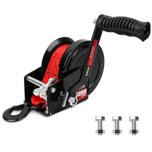 X-BULL Heavy Duty Boat Trailer Winch 1200 LBS with 23FT Strap With New Protective Cover, Heavy Duty Hook, 2-Way Ratchet & 4:1 Gear Portable Hand Crank for Trucks, Trailers, RV, ATV, Jet Skiing Trailer - size: 1200 LBS