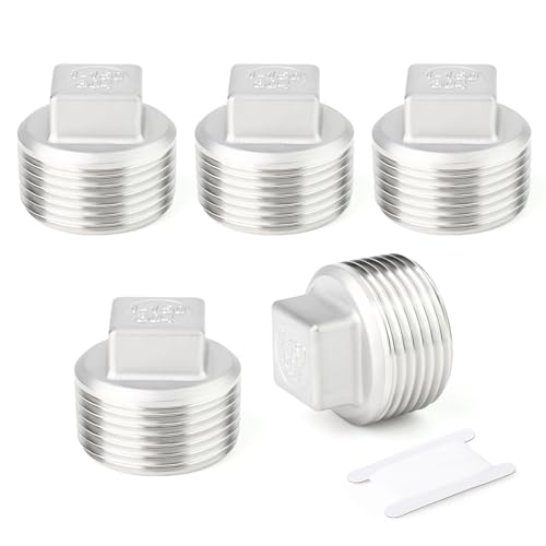 TAISHER 5Pcs 304 SS Square Thread Socket Pipe Plug Fitting 1" NPT Male - size: 1" MNPT(Plug)