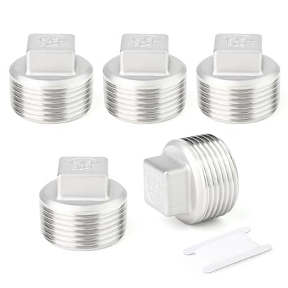 TAISHER 5Pcs 304 SS Square Thread Socket Pipe Plug Fitting 1" NPT Male - size: 1" MNPT(Plug)