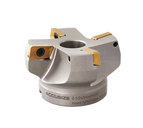 Accusize Industrial Tools 2.5'' by 0.75'' Bore, 75 Degree Indexable Face Mills with 4 Pcs Apkt1604 Carbide Inserts, 0028-2601 - size: 2.5"