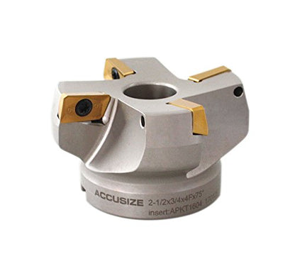 Accusize Industrial Tools 2.5'' by 0.75'' Bore, 75 Degree Indexable Face Mills with 4 Pcs Apkt1604 Carbide Inserts, 0028-2601 - size: 2.5"