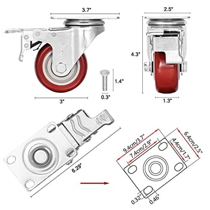 3 inch Heavy Duty Casters,Set of 4,Locking Swivel Wheels - size: 3 inch