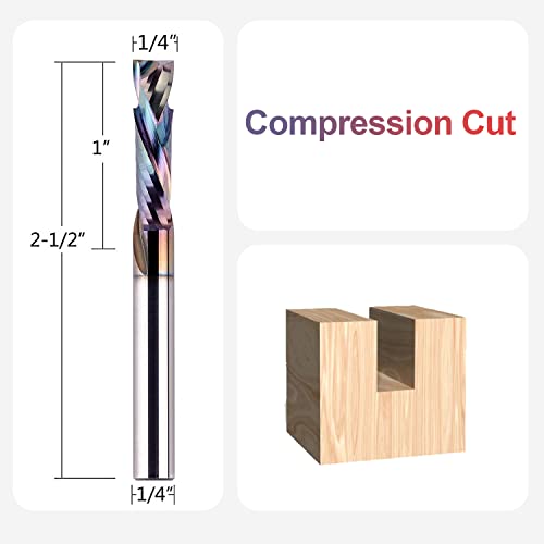 SpeTool 5PCS Compression Spiral Router Bits with TAC Coated 1/4 Inch Shank 1 Inch Cutting Length, Carbide CNC Bit Set End Mills for Carving Wood, Woodworking Tools - size: 1/4"Dia-1"CL, style: COMPRESSION CUT