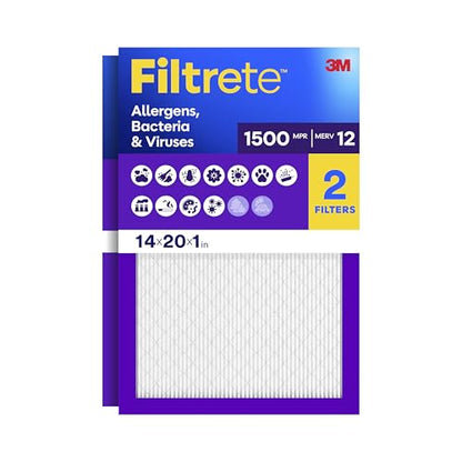 Filtrete 14x20x1 Air Filter, MERV 12, MPR 1500, 2 HVAC Filters - size: 14x20x1