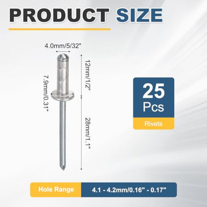 HARFINGTON 25pcs Aluminum Large Head Grip Rivets 5/32" x 1/2" - size: 5/32" x 1/2"
