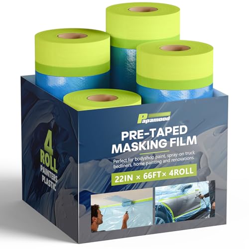 Pre-taped Automotive Masking Film for Painting - 22" x 66', 4 Rolls - color: Blue, size: 4 Rolls of 22" x 66'