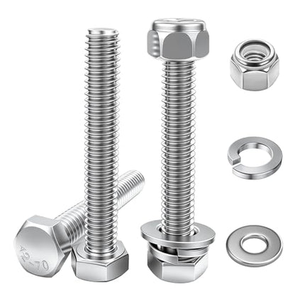 10 Sets 5/16-18×2" Stainless Steel Hex Head Screws Bolts, Nuts, Flat & Lock Washers,18-8(304) Full Thread - color: Silver-hex, size: 5/16-18×2"(10 sets)
