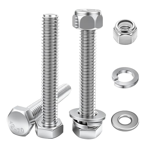 10 Sets 3/8-16×1-1/2" Stainless Steel Hex Head Screws Bolts, Nuts, Flat & Lock Washers,18-8(304) Full Thread - color: Silver-hex, size: 3/8-16×1-1/2"(10 sets)