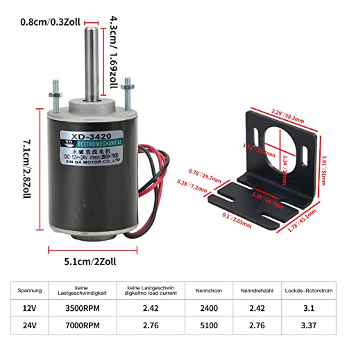 High Torque DC Motor 12 V/24 V Permanent Magnet Motor Mini DC Motor DIY Generator Motor 30W CW/CCW 3500/7000RPM with Moun - style: Conventional Rotary Shaft