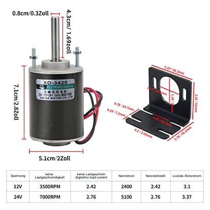 High Torque DC Motor 12 V/24 V Permanent Magnet Motor Mini DC Motor DIY Generator Motor 30W CW/CCW 3500/7000RPM with Moun - style: Conventional Rotary Shaft