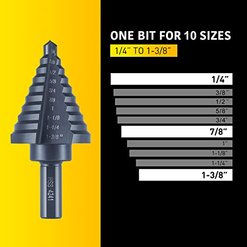 Anfrere 10 Sizes Step Drill Bit for Metal Sheet, 1/4 to 1-3/8 Inches - style: 1pc HSS Bit