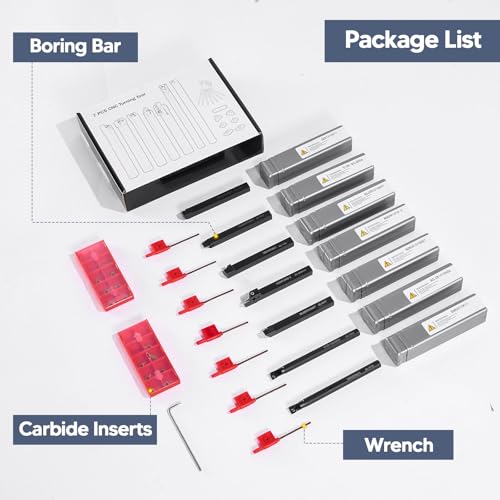 Indexable Lathe Turning Tools 21pcs Kit，3/8" 10mm Shank - style: 7pcs 3/8" 10mm Shanks +14pcs Inserts