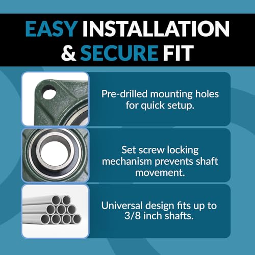 PGN UCF207-20 Pillow Block Bearing - Pack of 4 Square Flange Mounted Pillow Block Bearings - Chrome Steel Bearings with 1-1/4" Bore, Self Alignment - size: 4, style: UCF207-20