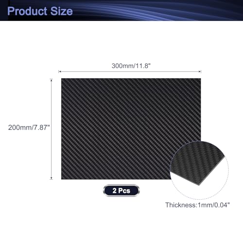 MECCANIXITY 2 Pcs 3K Carbon Fiber Plate Panel Sheets, 300 x 200 x 1mm Carbon Fiber Board Plate Flexible for RC Aircraft, Model Car, Auto Parts (Twill Matte) - size: 300 x 200 x 1mm