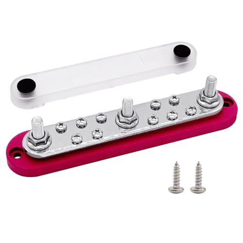 Ampper 3 x M8 Posts Power Distribution Block BusBar 10 M4 Screws, 7" Red - color: Red, size: 3M8+10M4
