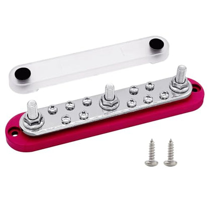 Ampper 3 x M8 Posts Power Distribution Block BusBar 10 M4 Screws, 7" Red - color: Red, size: 3M8+10M4