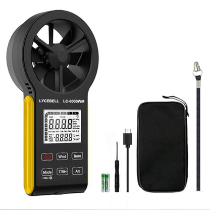 7-in-1 Anemometer Handheld CFM Meter for Wind Speed, Atmospheric Pressure, Wind Chill, Temperature, Humidity, Altitude, Dew Point Temp, Digital Air Flow Wind Gauge HVAC Outdoor Weather Meter