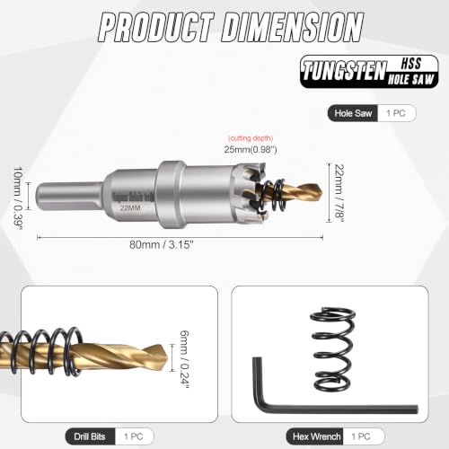 7/8" 22mm Hole Saw Tungsten Carbide TCT Hole Cutter W/Drill Bit - size: 22mm (7/8")