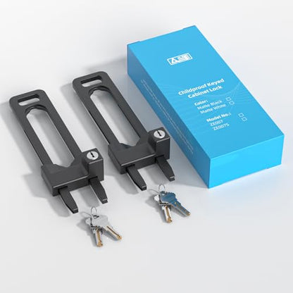 AST Keyed Cabinet Lock, 2 Locks 4 Keys, Key Alike, Childproof Drawer Latch - color: Matte Black