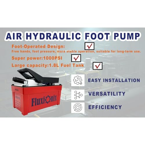 Air Hydraulic Pump 10,000 PSI, 1.7L Reservoir, NPT 1/4" Inlet, NPT 3/8" Oil Outlet, Hydraulic Pump Air Hydraulic Foot Pump with 6.6ft Pipe, Red - color: Red
