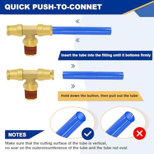 3 PCS Brass Push to Connect Fittings 1/4" Tube OD × 1/4" NPT Tee - color: 3PCS 1/4"OD * 1/4"NPT*1/4"OD Tee