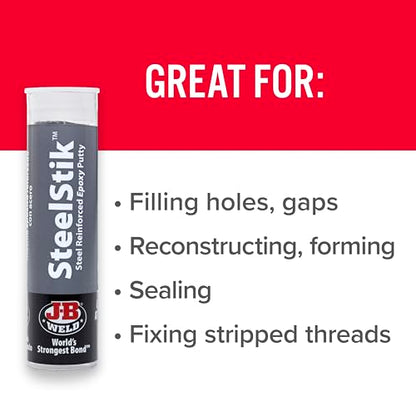 J-B Weld SteelStik, 1 Hour Cure, Steel Reinforced Epoxy Putty Stick - 2 Pack, Dark Grey (8267-2) - size: 2 oz - 2 Pack