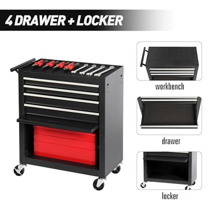4-Drawer Lockable Rolling Tool Chest, Black - color: Black, style: 4 drawer