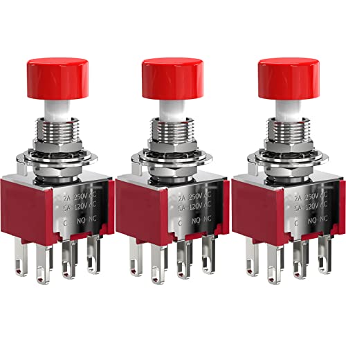AC 2A/250V 5A/120V 6 Pin Momentary Push Button Switch NO NC with Red Cap 3Pcs - size: 6P