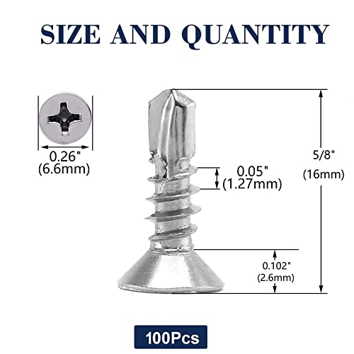 #6 x 5/8" Sheet Metal Screws 100Pcs 410 Stainless Steel Flat Head Fast Self Tapping Screws by SG TZH - size: #6 x 5/8"