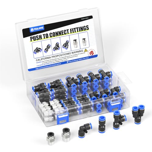 TAILONZ 1/4" Push to Connect Fittings Kit 60Pcs - color: Blue, size: 1/4"OD/60PCS